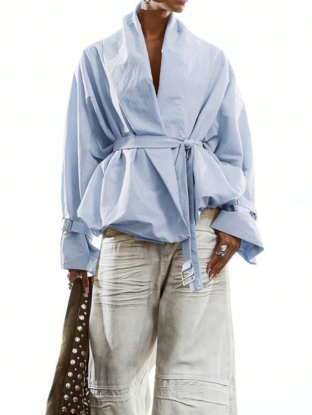 Blue Casual Women's Minimalist Long Sleeve Windbreaker Jacket - Picture 7 of 8